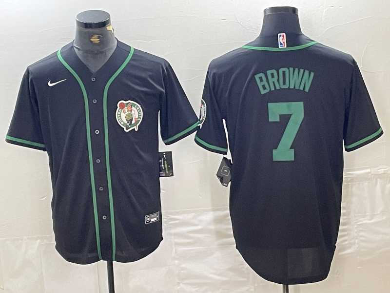 Men%27s Boston Celtics #7 Jaylen Brown Black With Patch Cool Base Stitched Baseball Jersey